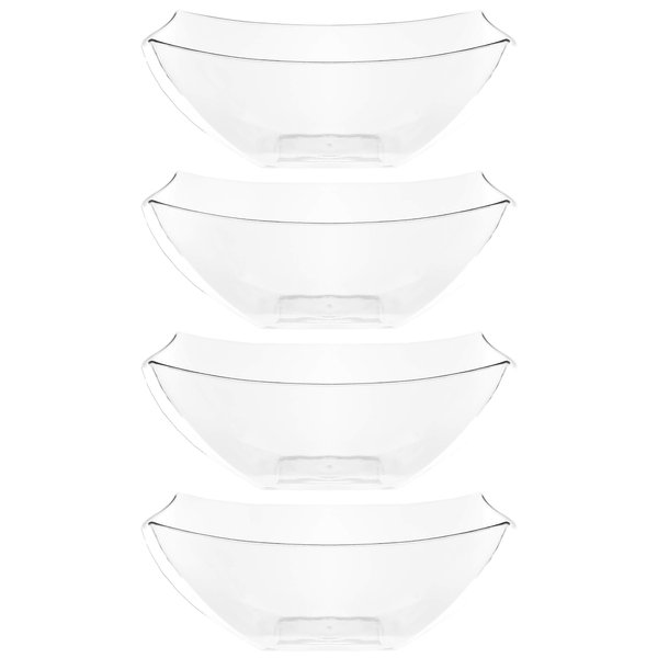 PLASTICPRO Disposable Square Serving Bowls, Party Snack or Salad Bowl, Plastic Clear or White Pack of 4 (16 OUNCE, Clear)