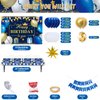 Blue Gold Birthday Party Decorations, 127PCS Happy Birthday Party Supplies Including Backdrop, Balloon Arch/Garland Kit, Tabblecloth, Banner for Men Women