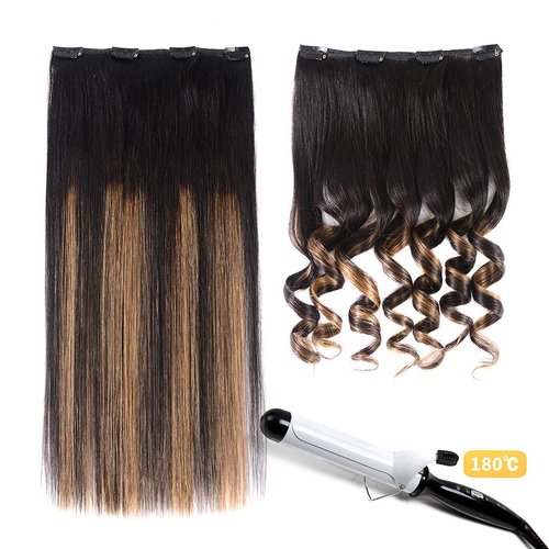 5 Pieces 12" Remy Clip in Hair Extensions Human Hair - Natural Black to Chestnut Brown Highlight Black Ombre Silky Straight Short Thick Real Hair Extensions for Women (12 inches, (1BT6) P1B, 60grams)