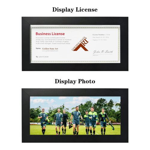 Golden State Art, Wood Frame for 4x9 Business License Certificate with Real Glass & Table-top Display, Black