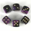 Black Purple Gemini with Gold Pips 16mm D6 Dice Set of 6 Wondertrail WCX26640E6