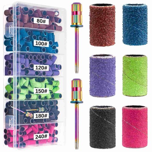 Difenni Sanding Bands for Nail Drill,300Pcs Nail Sanding Bands 80#100#120#150#180#240#Different Grits Sanding Bands with 3/32Inch Mandrel Nail Drill Bits