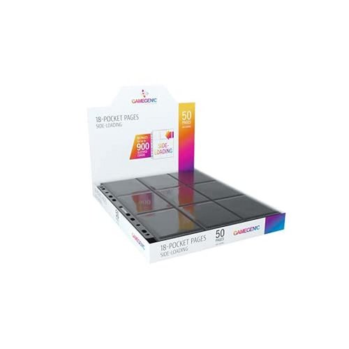 18-Pocket Pages Side-Loading (50 Pack) | Holds Standard and Japanese Cards | Durable Trading Card and Collectible Card Game Organizer | Optimized for Double-Sleeved Cards | Black | Made by Gamegenic