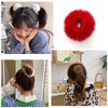 Faux Fur Hair Scrunchies, Pom Pom Hair Tie Furry Hair Bands with Faux Rabbit Fur Fluffy Elastic Hair Bobbles Ponytail Holders Girls Women Hair Accessories (pink)