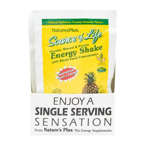 Natures Plus Source of Life Energy Shake Packets, 8 Pack - 8 Individual Servings - Energy Boosting Multivitamin, Mineral & Protein Shake - Whole Food Concentrates - Non-GMO, Gluten-Free - 8 Servings