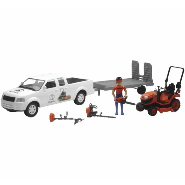 Kubota 1/18 Pickup Truck and Trailer w Mower, Figure & Accessories by New Ray