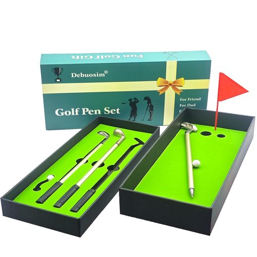 Debuosim Stocking Stuffers for Men Adults, Golf Gifts for Men Dad Adults Husband Him Boyfriend Golfers, Golf Pens with Mini Putting Green, 3 Golf Clubs Pens with Balls and Flag