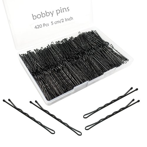 Bobby Pins Black For Women 420 Count With Box, YINGFENG 1.97 inch Premium Black Wavy Hair Bobby Pins, Reusable Non Slip Hair Pins, For Buns, Thick Hair Thin Hair And All Hair Types