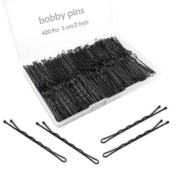 Bobby Pins Black For Women 420 Count With Box, YINGFENG 1.97 inch Premium Black Wavy Hair Bobby Pins, Reusable Non Slip Hair Pins, For Buns, Thick Hair Thin Hair And All Hair Types