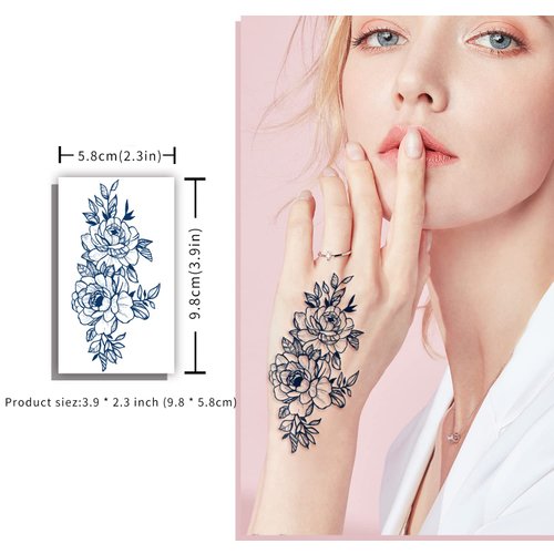 30 Sheets Semi-Permanent Tattoos for Women Inspirational Words Tattoo Stickers, Floral Rose Sunflower Body Dark Blue Fake Tattoos for Adult Men Kids, Lasting 1-2weeks Tiny Waterproof Tattoos (Words)