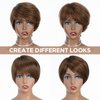 QUEEN VIRGIN REMY QVR Pixie Cut Wig Human Hair Wigs with Bangs Short Wigs for Black Women Human Hair Different Style Pixie Wig for Daily Wear Ombre Highlight Brown Color