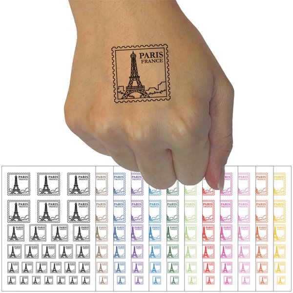 Paris France Eiffel Tower Destination Travel Temporary Tattoo Water Resistant Fake Body Art Set Collection - Purple (One Sheet)
