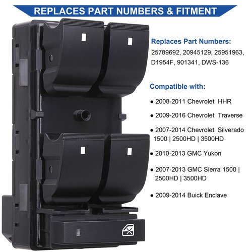 AiYiGu Driver Side Power Window Switch & 3 Pcs Passenger Window Switches, Compatible with 07-13 Chevy Silverado/GMC Sierra 1500 2500HD 3500HD/10-13 Yukon/09-16 Chevrolet Traverse/08-11 HHR