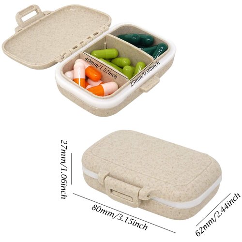 Honbay Vitamin Organizer Box Portable Travel Pill Case Healthy Eco-Friendly Wheat Straw Small Pill Box (Primary Color)