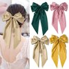 VRbeatter Girls' Classic Hair Bow Big Bow Hair Clips Solid Color Bowknot Hairpin Barrette with Long Silky Satin, Handmade（Yellow,Green,Pink,Khaki）