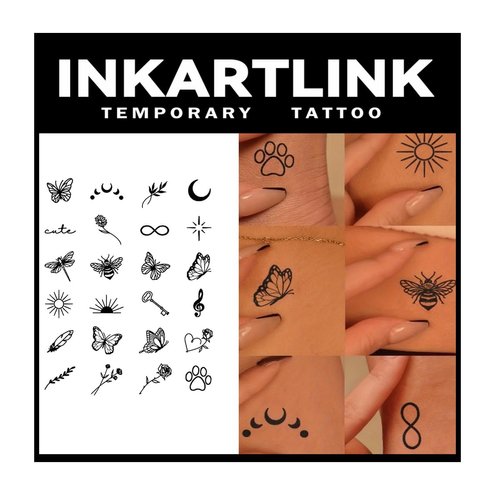 INKARTLINK Temporary Tattoos,2 Sheets Medium Semi Permanent Tattoo,Adult Art Design Temporary Tattoos, Lasts 1-4 Weeks, Waterproof, Realistic look, No Adhesive, No reflection (Butterflies and Bees）