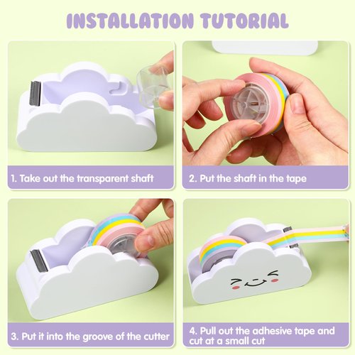 Choisyin Tape Dispenser Cute, Kids Tape Dispenser Desk Clear Tape Dispenser with Rainbow Tape Funny Cloud Packaging Wrapping Tape Dispenser Holder for School Office Stationery Supply Crafts Arts