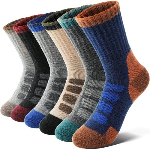 Anlisim Kids Merino Wool Hiking Socks Boys Girls Toddlers Thermal Winter Warm Crew Thick Cushion Gift Socks 6 Pairs (Check, 8-12 Y)