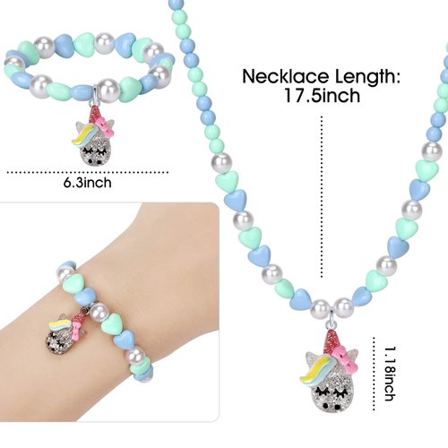 Annilubaby Unicorn Jewelry Set, Kids Unicorn Jewelry for Girls Included Necklace Bracelet Ring, Little Girl Jewel Necklace Set Cute Toddlers Unicorn Pendant,Pretend Dress up Jewelry Gift