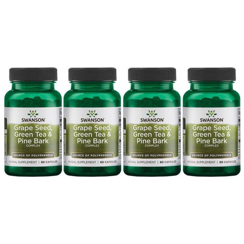 Swanson Grape Seed Green Tea '&' Pine Bark Complex Heart Cardiovascular Support Health Antioxidant Healthy Blood Pressure Polyphenols OPCS Herbal Supplement 60 Capsules (4 Pack)