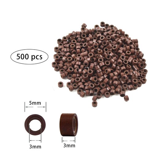 Hair Extensions Tool Kit I-tip Hair Extension Pliers Pulling Hook Bead Device Tool Kits and 500 Pcs 5 mm Micro Links Rings Beads (Brown)