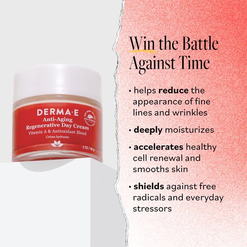 Derma E Anti-Aging Regenerative Day Cream – Astaxanthin Moisturizer for Face – Lightweight Firming Anti-Wrinkle Cream with Lavender, Jojoba Oil and Vitamin E, 2 oz