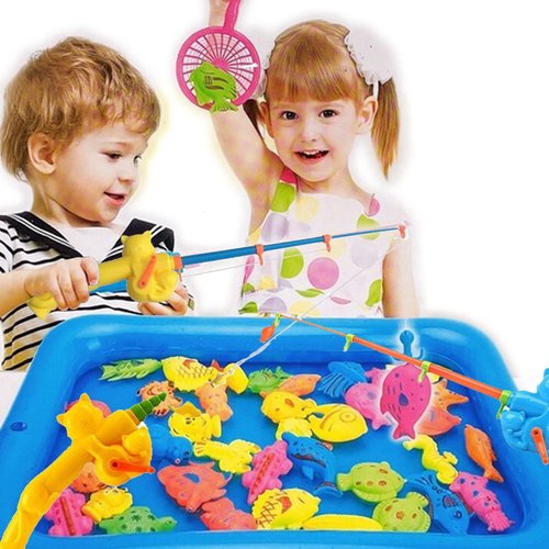 Timisea 6 Pieces Fishing Rod Magnetic Fishing Game Educational Learning Toys 3 Colors Plastic Floating Fish Toddler Color Ocean Sea Animals for Children and Adult Magnetic Fishing Rod Game