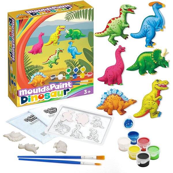 AVIASWIN Dinosaur Painting Kit for Kids, Arts and Crafts for Kids Ages 6-8, 8-12, 6 Dino Figurines Playset, Gifts for Boys and Girls, Blue, Red, Green, White, Black, Yellow