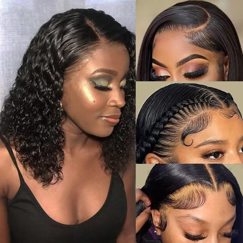 VELOMA 14inch Deep Wave Curly Bob Wigs Human Hair 13x4 Hd Lace Front Bob Wig Human Hair For Women 180% Density Pre Plucked With Baby Hair Short Curly Bob Lace Front Wig Human Hair Natural Hairline