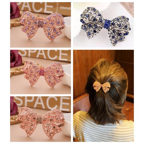 Lemeilleur 4 PCS Sparkly Rhinestone Bow Metal Hair Barrettes Crystal Bowknot Ponytail Holder French Side Hair Clips Hair Pins Hair Slide Stylish For Women Girl Hair Jewelry Accessories