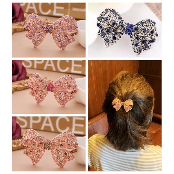 Lemeilleur 4 PCS Sparkly Rhinestone Bow Metal Hair Barrettes Crystal Bowknot Ponytail Holder French Side Hair Clips Hair Pins Hair Slide Stylish For Women Girl Hair Jewelry Accessories