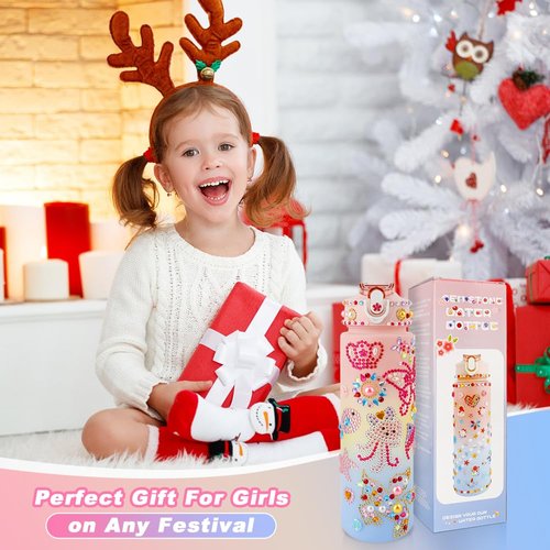Decorate Your Own Water Bottle Kits for Girls, Gifts Girls Ages 8-12, Fun Art Kits with Glitter Gems Stickers, Arts and Crafts for Kids 4-6, DIY Water Bottle for Girls Boys Birthday Christmas Gifts