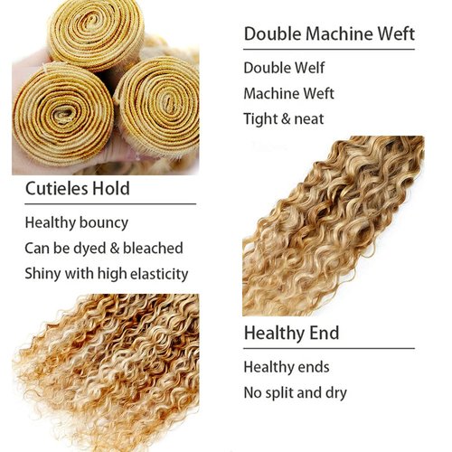 CnumGunm 24 26 28 Inch P30/613 Human Hair Bundles #30 Water Wave Human Hair Bundles 613 Human Hair Bundles 2 Tone #30 and 613 Bundles Double Weft Hair Extensions