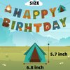 PANRRPERS Camping Happy Birthday Banner, Fun House Banner with Campfire Tent Oil Lamp Adventure Camping Boys Girls Camping Birthday Party Supplies Indoor Outdoor Home Yard Campsite Birthday Decor