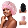 Generic Satin Bonnet for Sleeping Wide Band Bonnets for Women, Hair Bonnets for Sleeping Elastic Soft Silk Hair Wrap for Curly Natural Hair (Black+Pink) showercap