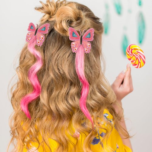 12PK Butterfly Unicorn Curly Hair Clips - Colored Curly Hair Extensions Clips, Cute Unicorn Accessories Hair Extensions for Kids Ponytails Girls, Rainbow Thick Wig Clip in Fake Bangs