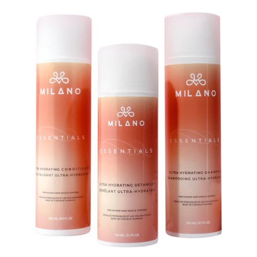 Milano Collection Essentials Moisturizing Ultra Bundle for Natural Hair Wigs & Human Hair, Ultra Hydrating Shampoo & Conditioner, Ultra Hydrating Detangler for Women, 3 Pack