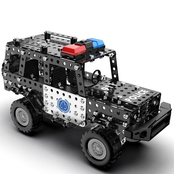 Jixin Xyzhi Police Car STEM Set Building Kit for Kids Age 8-16, Metal Assembly Model Kit Toys for Boys and Model Fan, Police Car with Inertial Driving