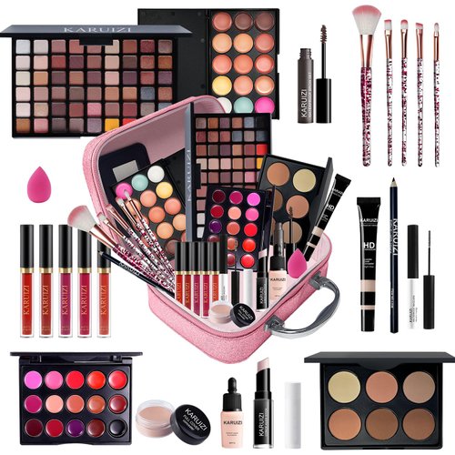 KARUIZI All in One Makeup Kit,Makeup Kit for Women, Teens and Girls, All-in-One Set with Eyeshadow Palettes, Lipsticks, Brushes, Storage Bag,Makeup gift set girls makeup sets ages 8-12 (Pink)