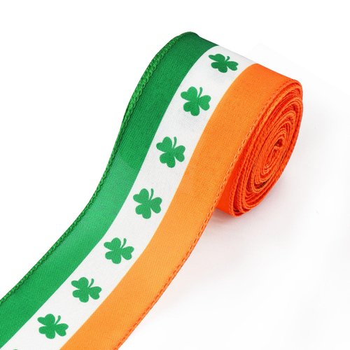 Estivaux St. Patrick's Day Ribbons for Crafting, Lucky Shamrock Wired Edge Ribbon Green Orange Burlap Ribbon Bow Irish Leaf Wired Ribbons for Saint Patrick's Day Sewing DIY Crafts Supplies