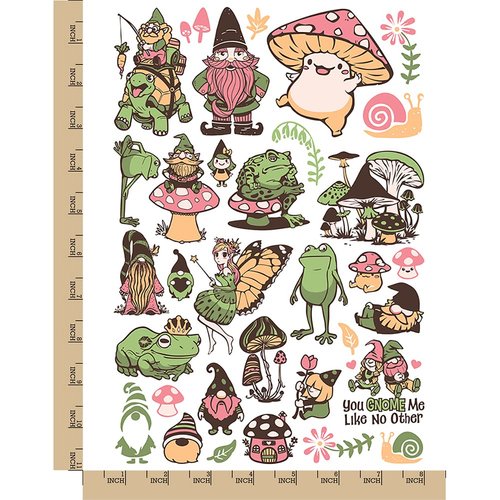 Whimsical Gnomes Mushrooms Frogs Fantasy Temporary Tattoo Water Resistant Fake Body Art Set Collection - Color (One Sheet)