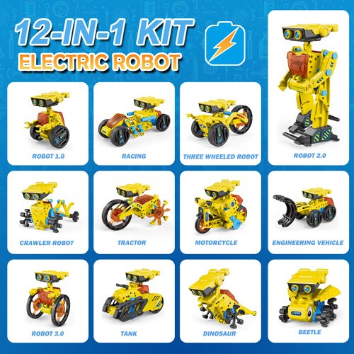 AESGOGO 12-in-1 Electric Robot Kit, STEM Projects Toys for Kids Age 8-12 Birthday Gifts, DIY Building Science Experiment Kit Battery Powered Education for Boys Girls Aged 8 9 10 11 12 13 14 Year Old
