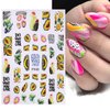 Fruits Nail Art Stickers 3D Self-Adhesive Nail Decals, Cherry Lemon Peach Strawberry Nail Sticker Decoration, Laser Glitter Nail Design for Women Girls Manicure Tips Nails Decal (8 Sheets)