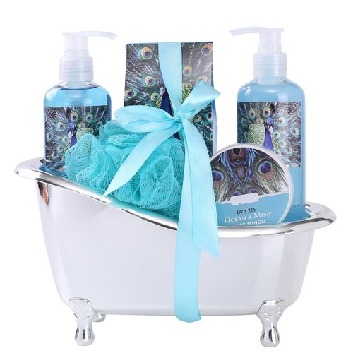 Bath and Body Gift Set - 6 Pcs Spa Gift Baskets for Women Refreshing Ocean Mint Scented Bath and Body Includes Shower Gel, Body Lotion, Scrub & more #1 Christmas Gifts for Women by Draizee