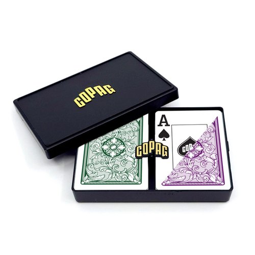 Copag Legacy Design 100% Plastic Playing Cards, Poker Size (Standard) Jumbo Index Green/Purple Double Deck Set