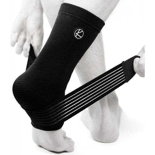 KARM Ankle Compression Sleeve with Compression Support Strap. Achilles Tendon Support Wrap. Achilles Tendonitis Brace for Women and Men (One Size, Black)