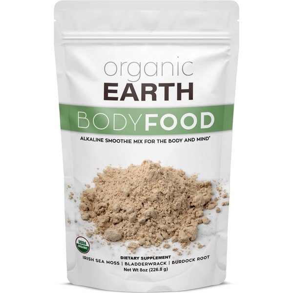 Organic Earth Irish Sea Moss Powder 8oz - Wildcrafted Sea Moss Organic with Bladderwrack & Burdock Root Powder - Thyroid, Digestion Support & Healthy Skin - USDA Certified Organic Sea Moss