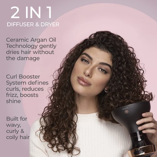 Bellissima Italia Diffon DF1 5000 Ceramic - Lightweight Diffuser & Curly Hair Dryer with Argan Oil