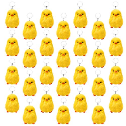 Olutacot 28 Pcs Small Chicken Keychain Fluffy Chicks Mini Realistic Plush Chick Fur Stuffed Toy Chick for Kids DIY Decorations Party Favors(Yellow)