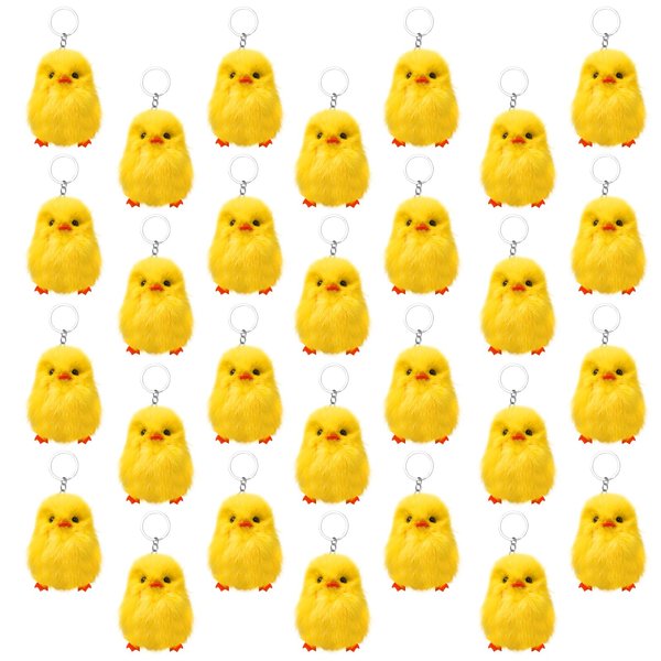 Olutacot 28 Pcs Small Chicken Keychain Fluffy Chicks Mini Realistic Plush Chick Fur Stuffed Toy Chick for Kids DIY Decorations Party Favors(Yellow)